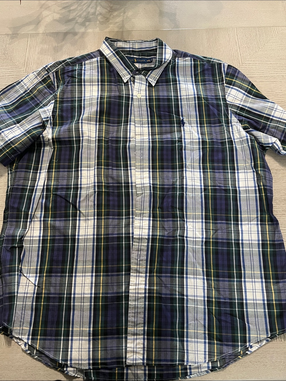 Ralph Lauren Men’s Navy, Green & White Plaid Button-Down Shirt